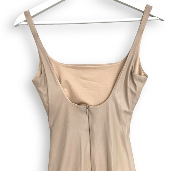 Bec + Bridge Mini Dress Vegan Leather Ruched Tuck Neutral Tan - Picture 11 of 16